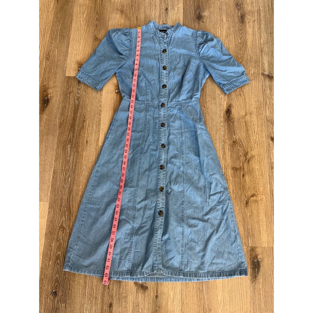 Who What Wear Boho Prairie Denim Midi Dress XS Blue Puff Sleeve Button Front - Picture 7 of 10